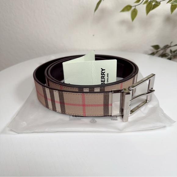 Burberry Mens Louis 35MM Pin Buckle Vintage Check with Black Reversible Belt NWT - Picture 1 of 5